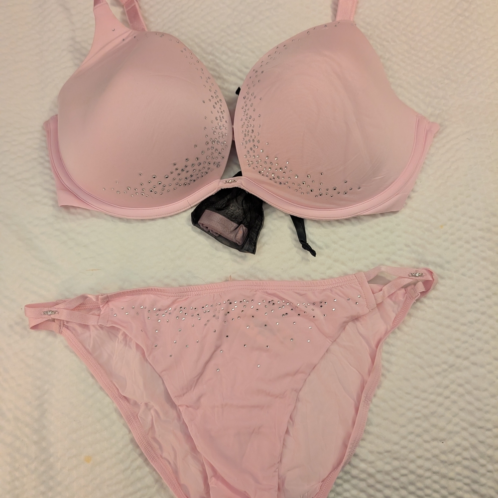 Victoria's Secret Light Pink Rhinestone Bra & Bikini Set